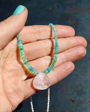 Rainbow Moonstone, Opal, Amazonite & Pearl Beaded Necklace wt40