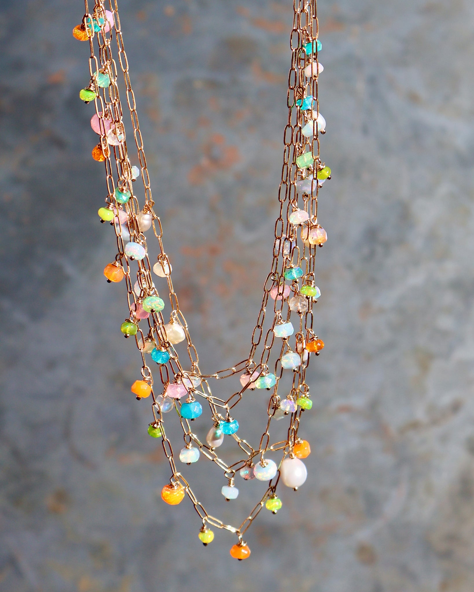 Winter Thaw  Opal Dangle Chain Necklace WT53