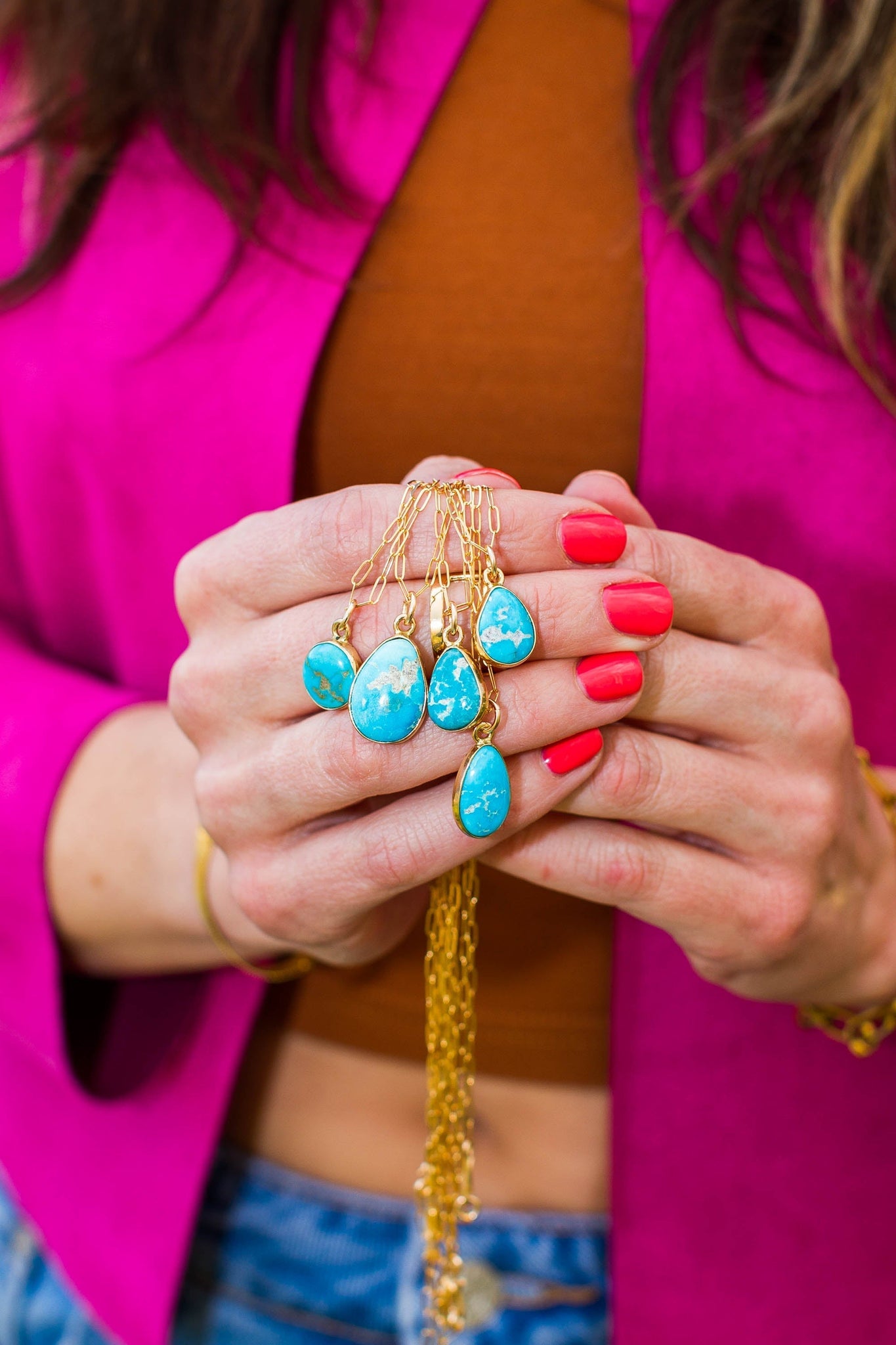 Dainty Turquoise Drop Necklace with Gold Fill Chain B5