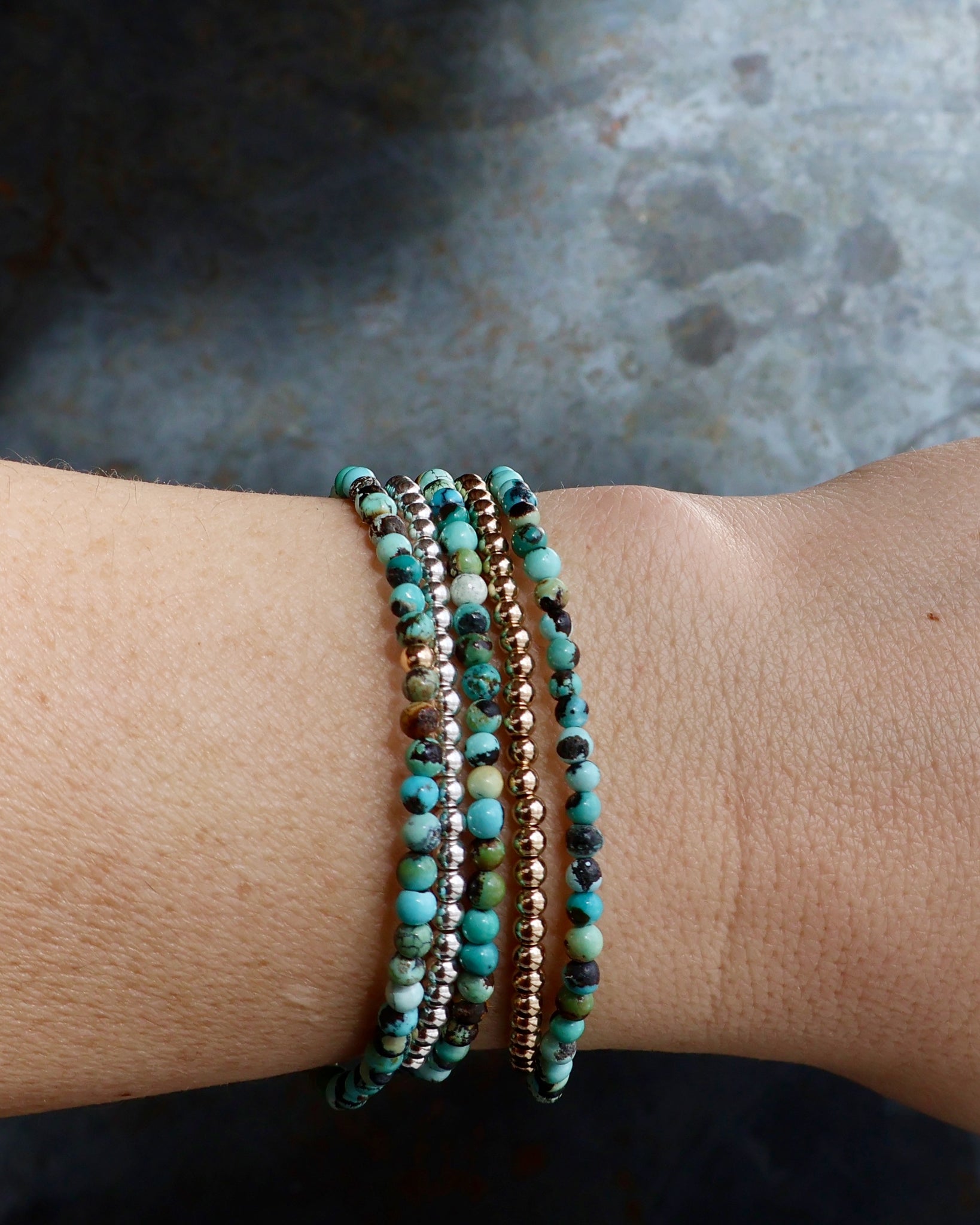 Turquoise Gold Fill Bead Stretch Bracelet