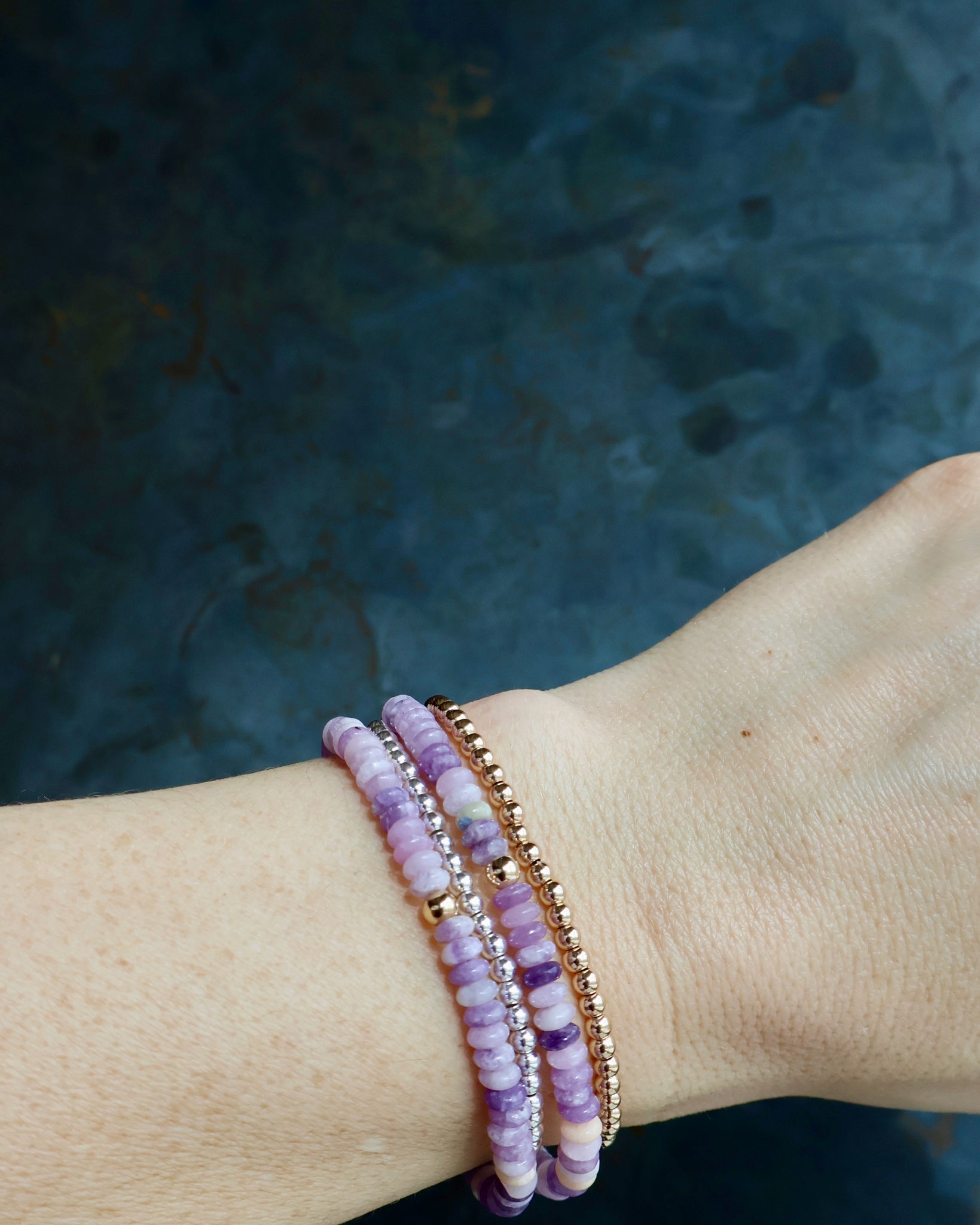 Purple Jasper & Gold Fill Bead Stretch Bracelet