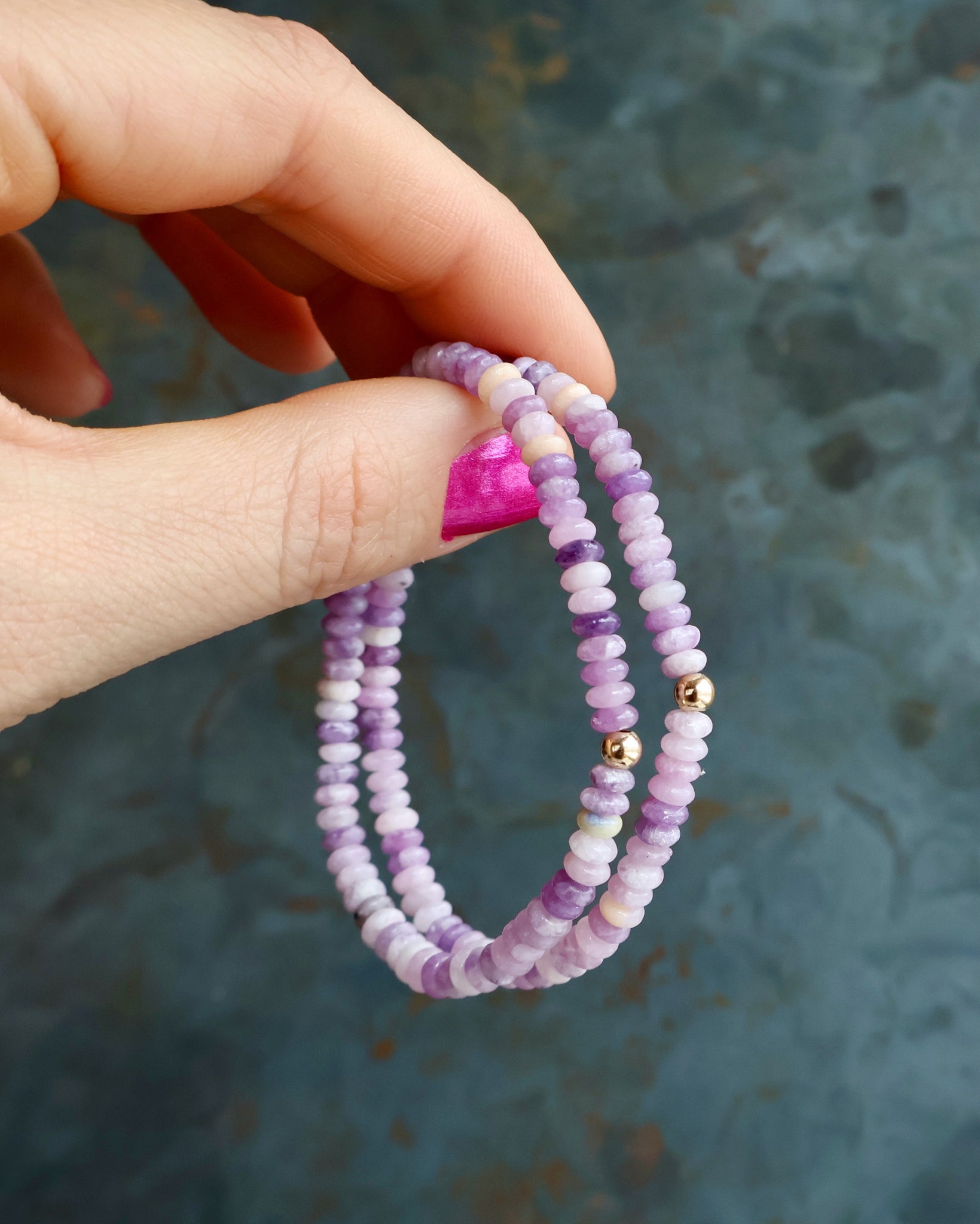 Purple Jasper & Gold Fill Bead Stretch Bracelet