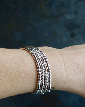 Sterling Silver Beaded Stretch Bracelet for Layering & Stacking