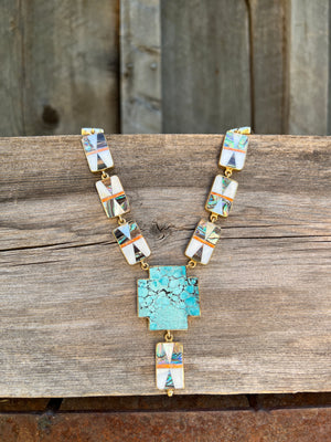 Abalone Inlay and Turquoise necklace in Gold Alchemia #172