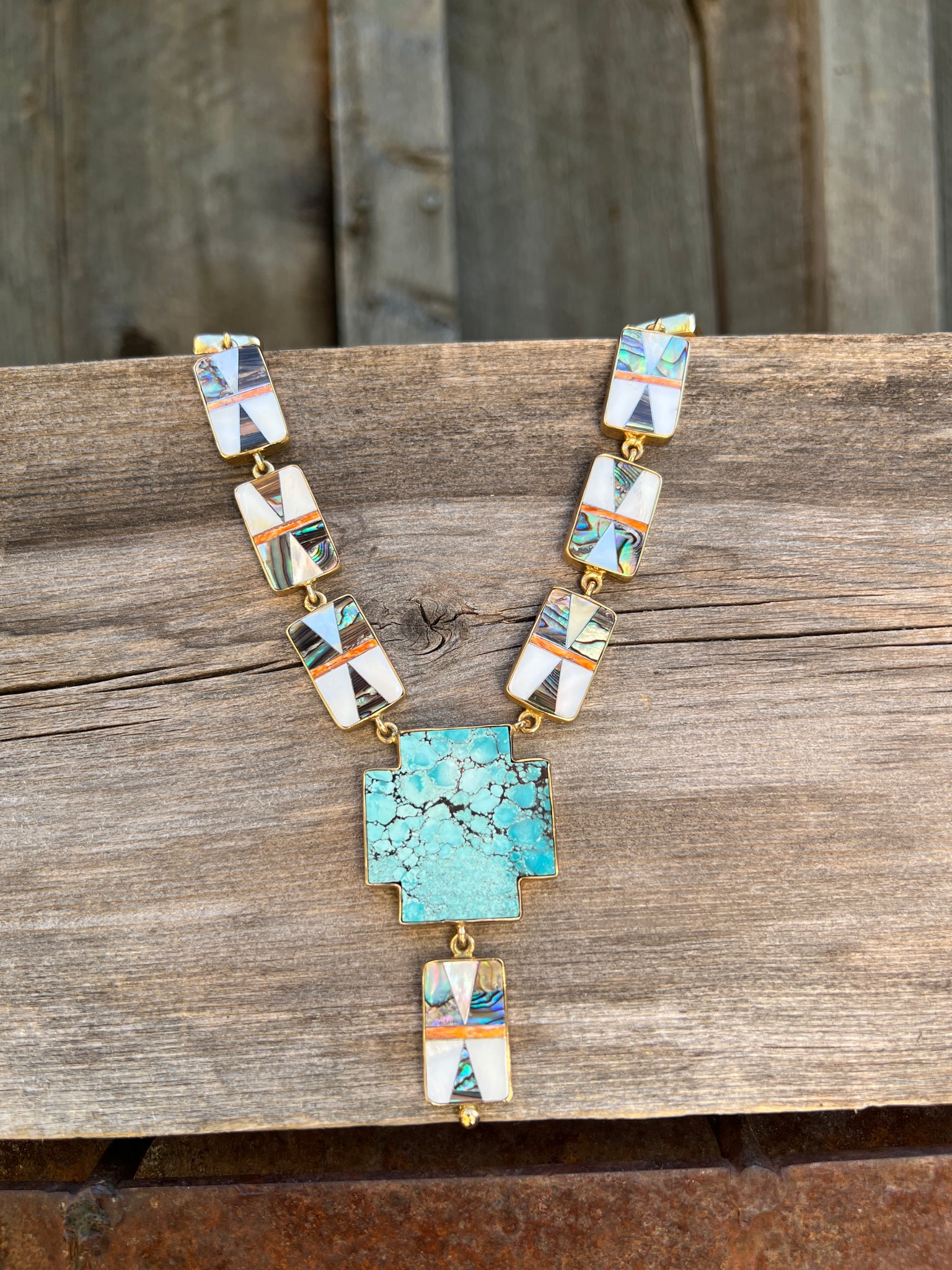 Abalone Inlay and Turquoise necklace in Gold Alchemia #172