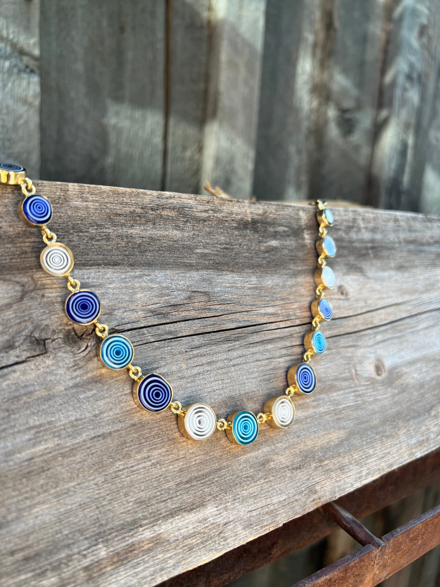 Millefiori Glass Swirls Necklace in Gold Alchemia #151