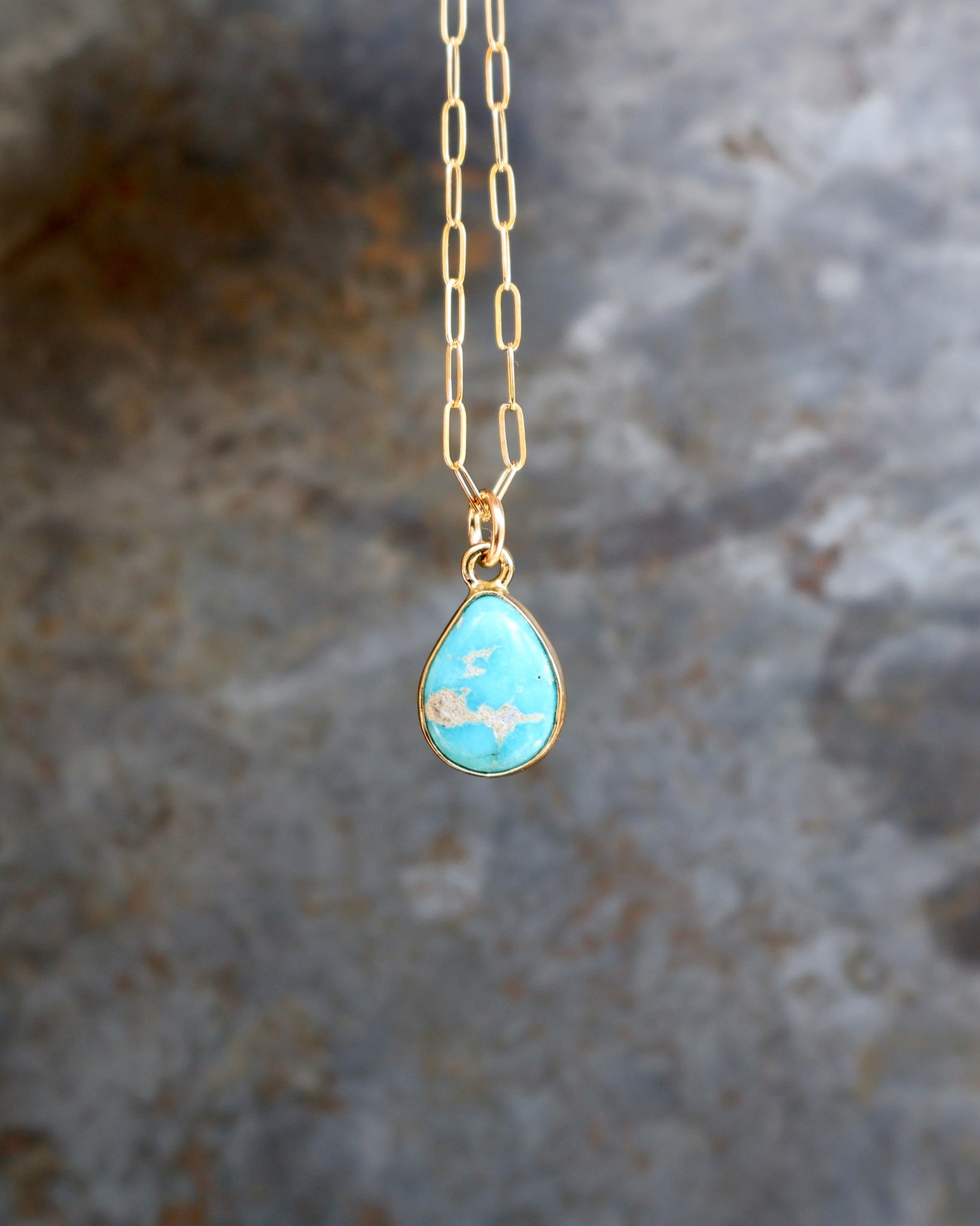 Dainty Turquoise Drop Necklace with Gold Fill Chain B1