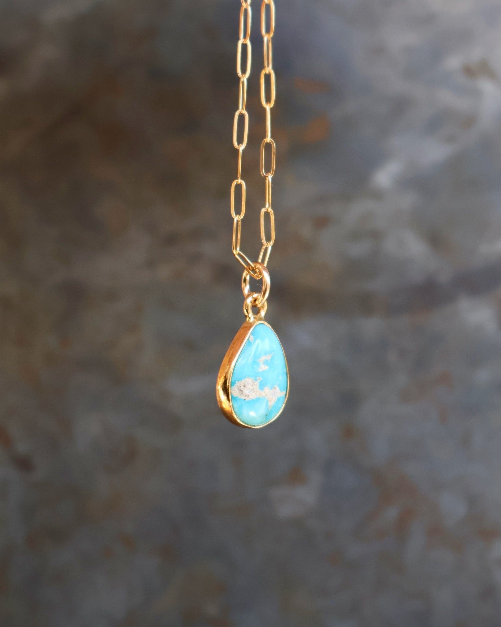 Dainty Turquoise Drop Necklace with Gold Fill Chain B1