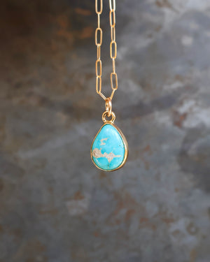 Dainty Turquoise Drop Necklace with Gold Fill Chain B1