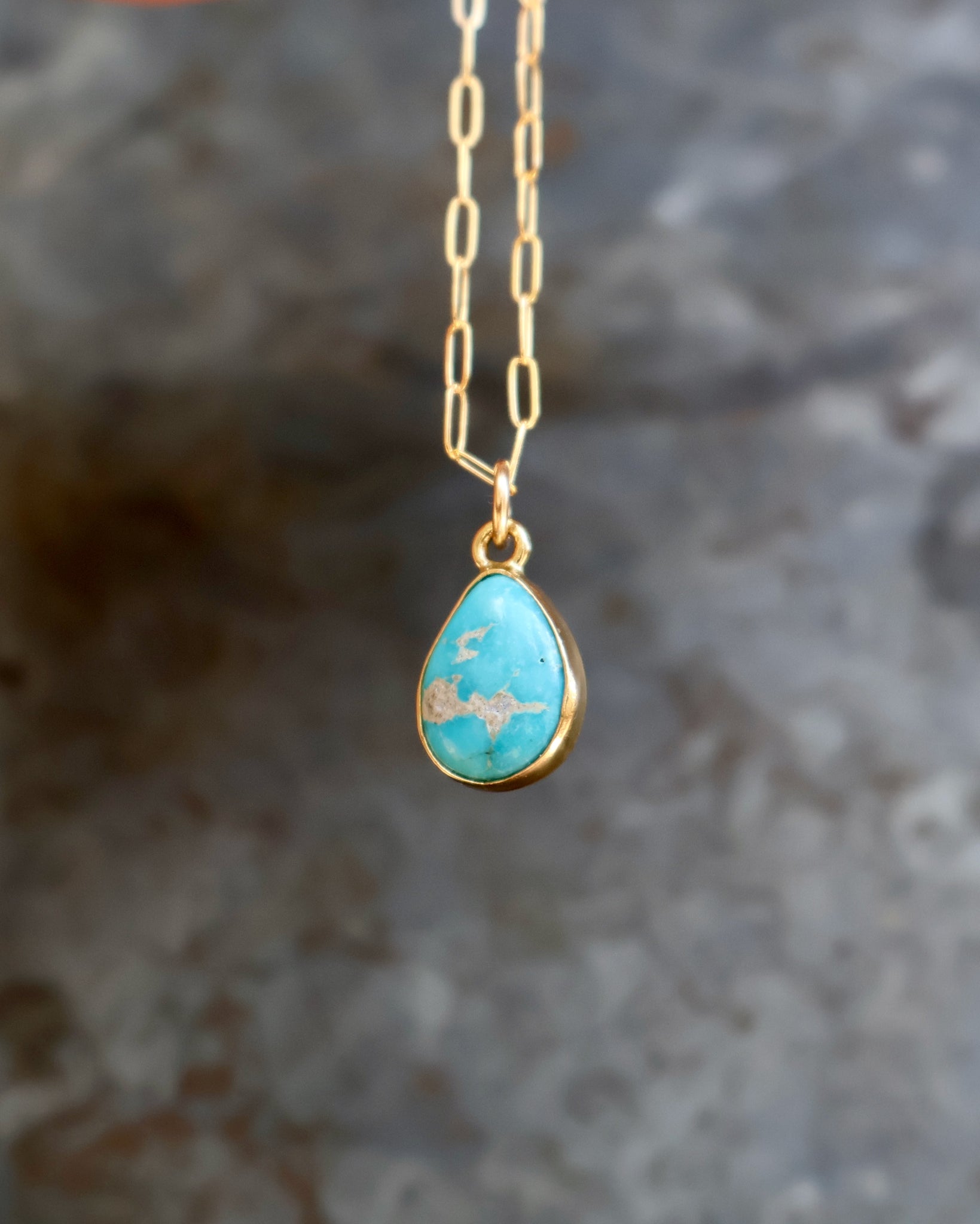 Dainty Turquoise Drop Necklace with Gold Fill Chain B1