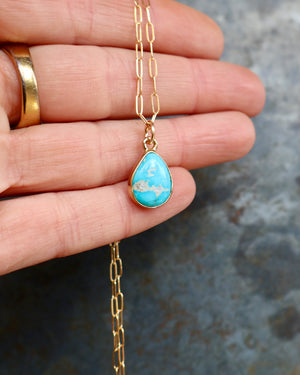 Dainty Turquoise Drop Necklace with Gold Fill Chain B1