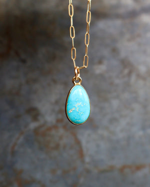 Dainty Turquoise Drop Necklace with Gold Fill Chain B2