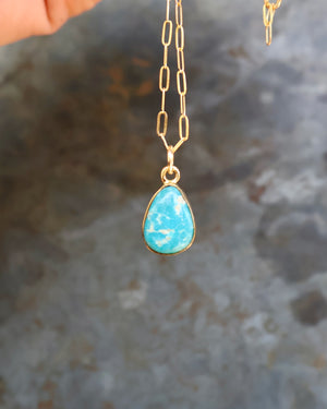 Dainty Turquoise Drop Necklace with Gold Fill Chain B4