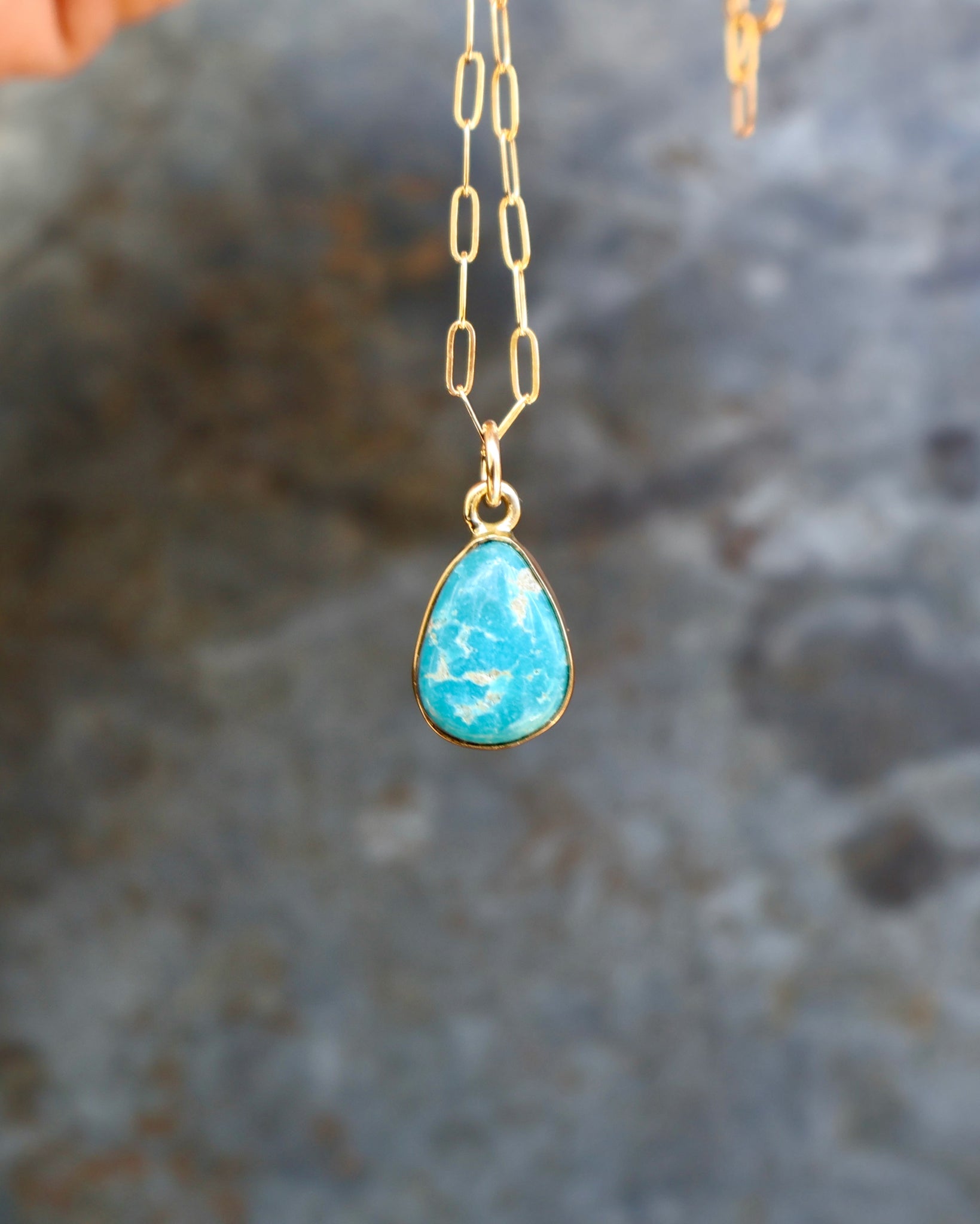 Dainty Turquoise Drop Necklace with Gold Fill Chain B4