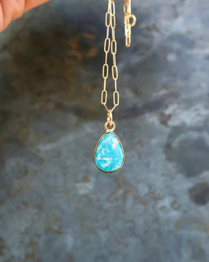 Dainty Turquoise Drop Necklace with Gold Fill Chain B4