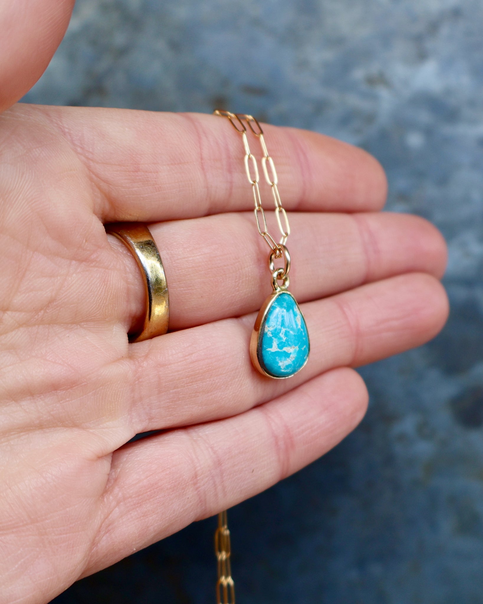 Dainty Turquoise Drop Necklace with Gold Fill Chain B4