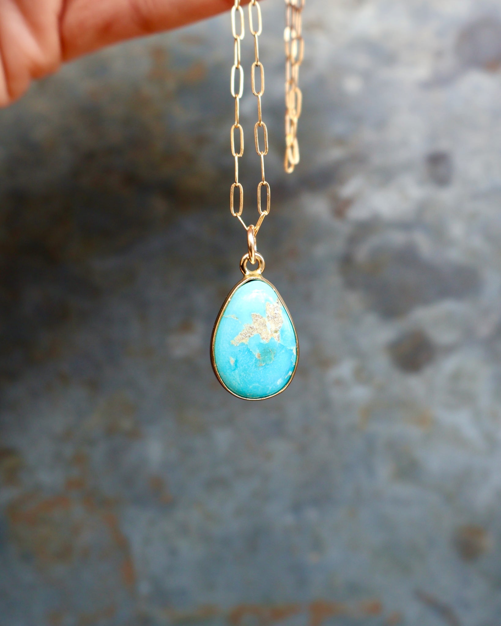 Dainty Turquoise Drop Necklace with Gold Fill Chain B5