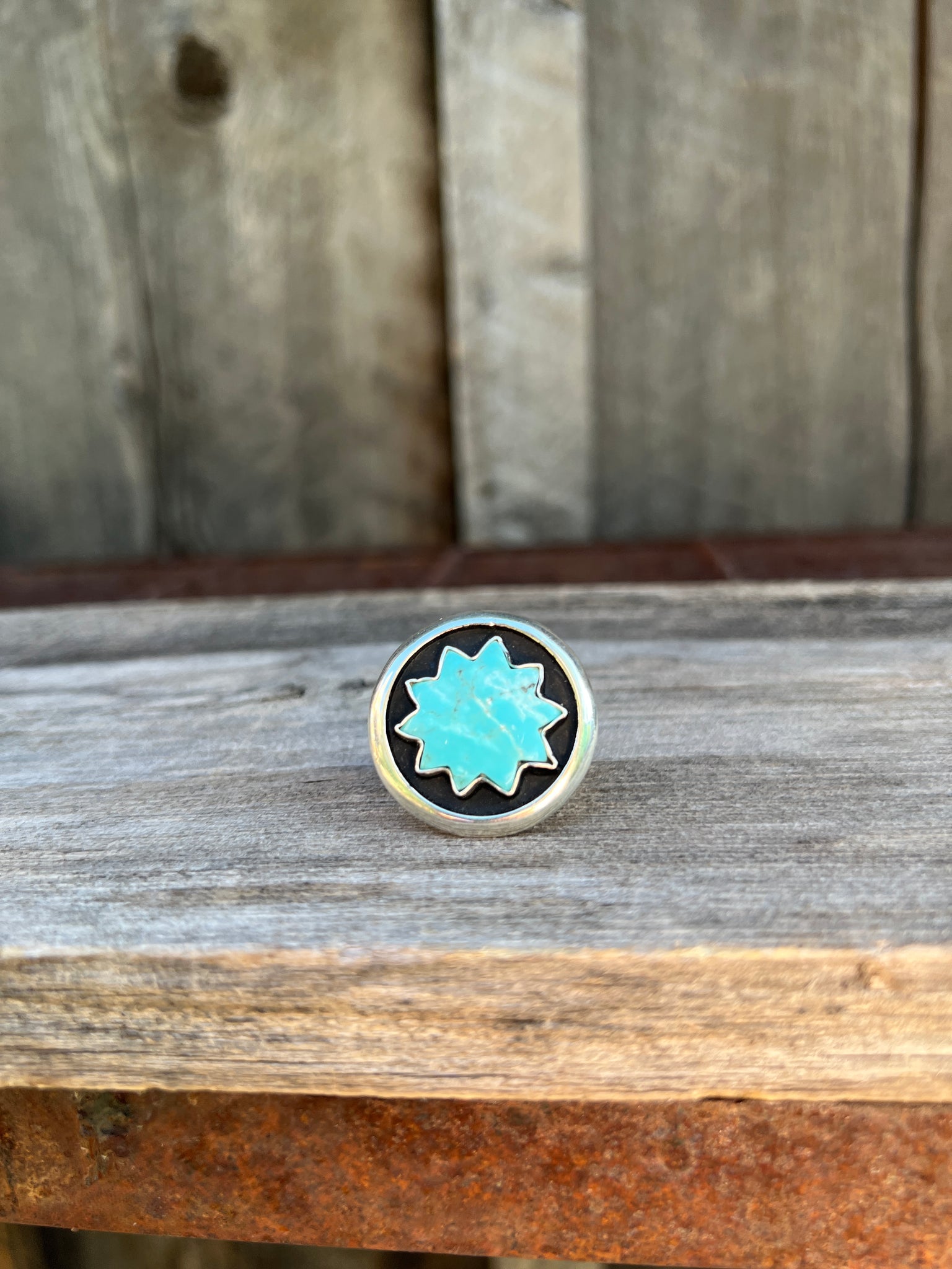 Star Turquoise Shadow Box Ring in Sterling Silver #196