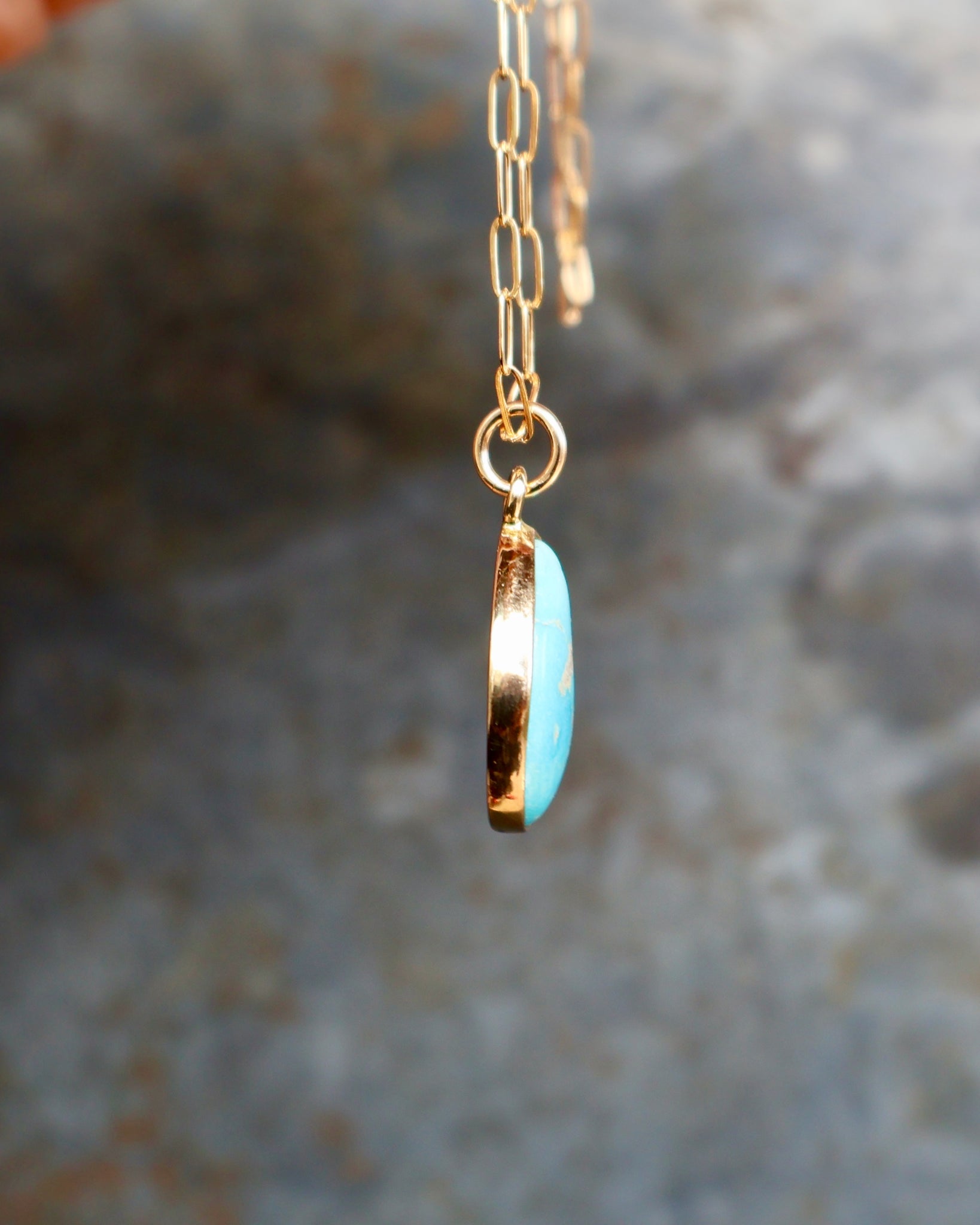 Dainty Turquoise Drop Necklace with Gold Fill Chain B5