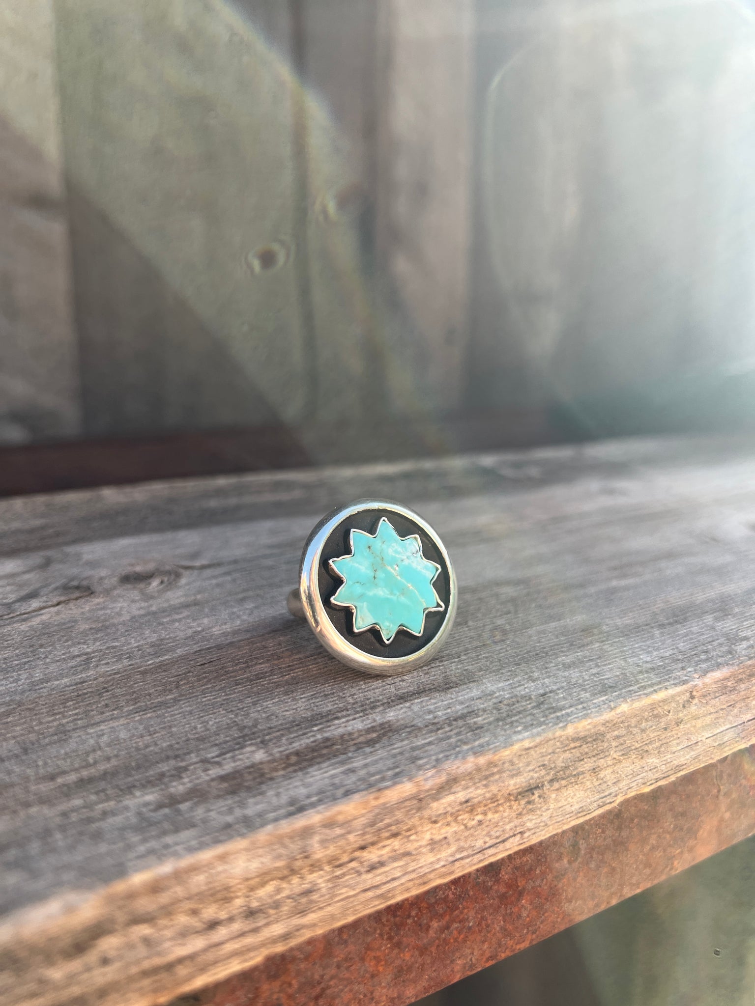 Star Turquoise Shadow Box Ring in Sterling Silver #196