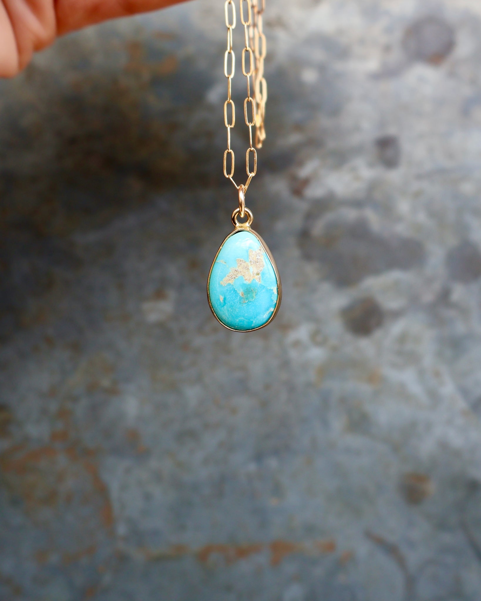 Dainty Turquoise Drop Necklace with Gold Fill Chain B5