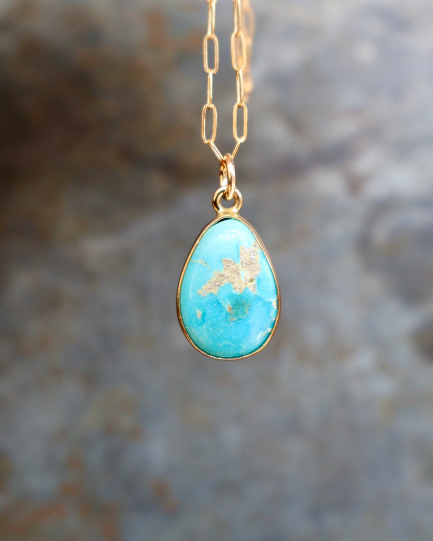 Dainty Turquoise Drop Necklace with Gold Fill Chain B5