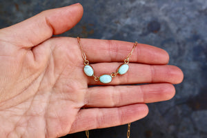 Triple Turquoise Necklace with Gold Fill Paperclip Chain B6