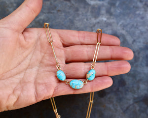 Triple Turquoise Necklace with Gold Fill Paperclip Chain B8