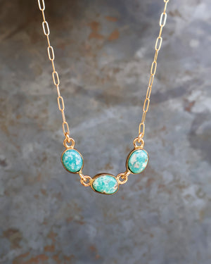 Triple Turquoise Necklace with Gold Fill Paperclip Chain B7