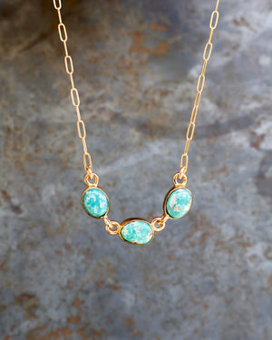 Triple Turquoise Necklace with Gold Fill Paperclip Chain B7