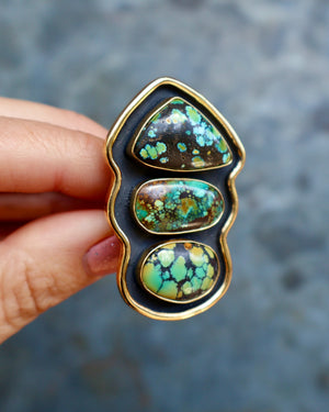 Hubei Turquoise Shadow Box Ring in Gold Alchemia- Adjustable Size B11