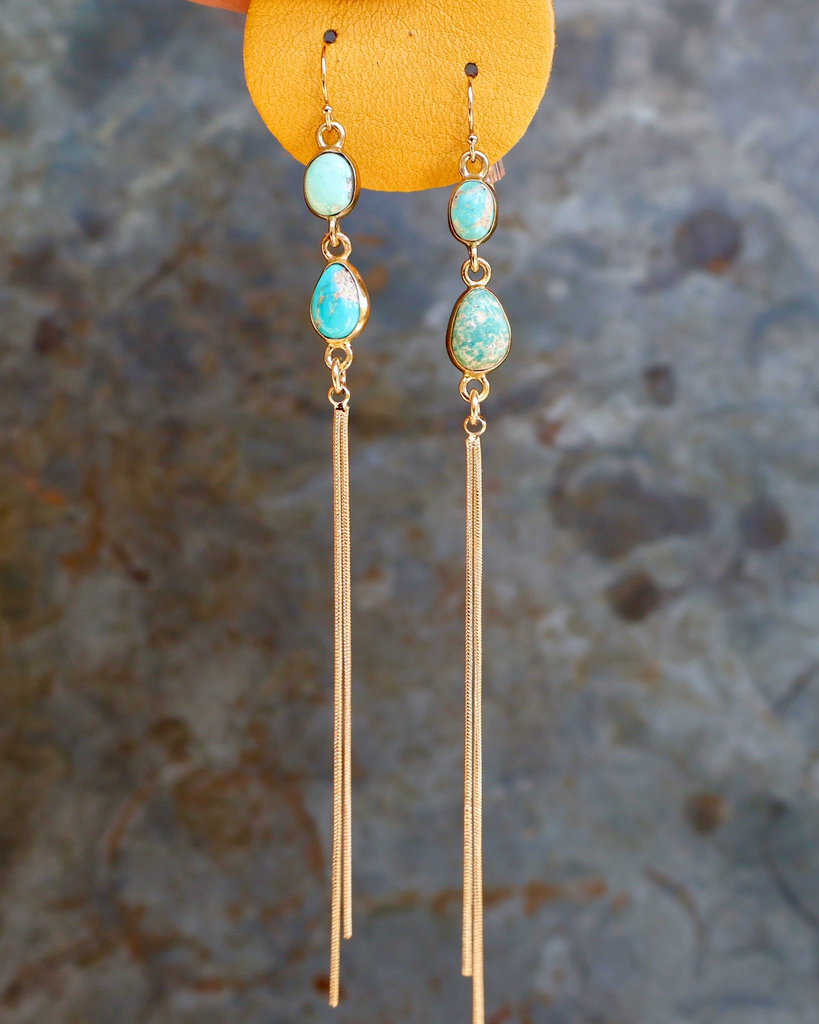 Turquoise & Sparkling Snake Chain Long Earrings B22
