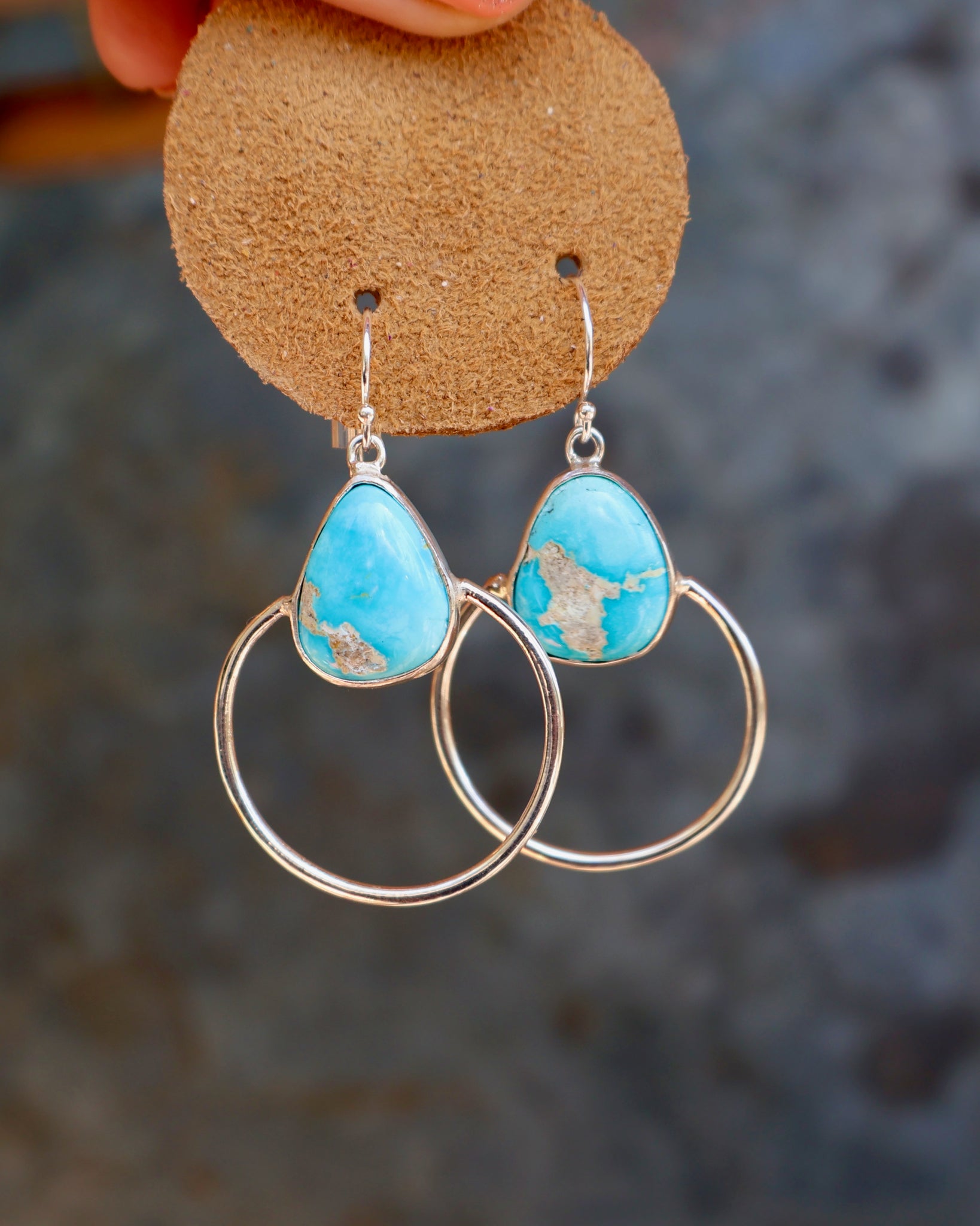 Turquoise & Sterling Silver Hoop Earrings B24