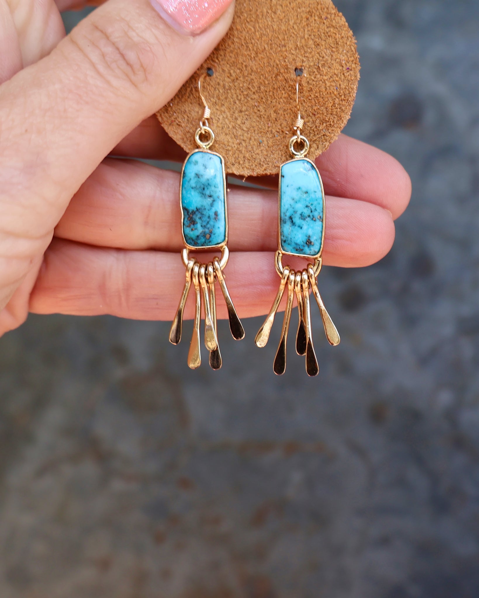 Turquoise & Gold Alchemia Fringe Earrings B25