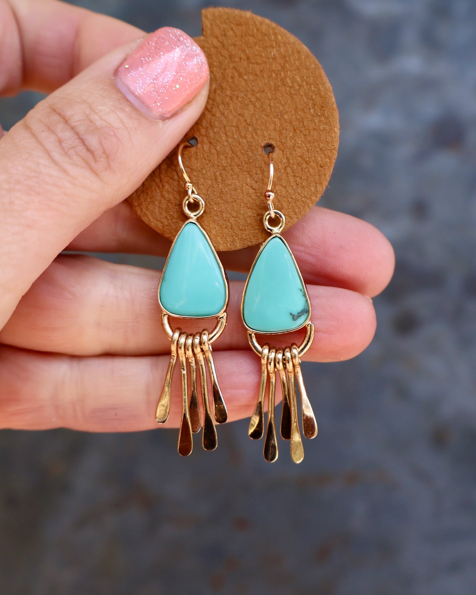 Turquoise & Gold Alchemia Fringe Earrings B28