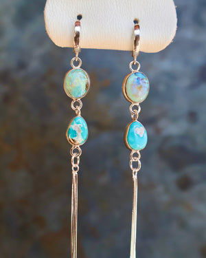 Turquoise & Opal Sparkling Snake Chain Long Earring in Sterling Silver B34