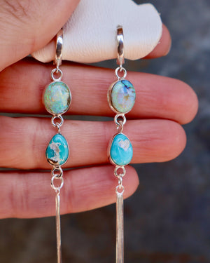 Turquoise & Opal Sparkling Snake Chain Long Earring in Sterling Silver B34