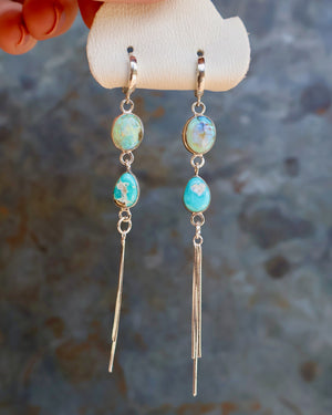 Turquoise & Opal Sparkling Snake Chain Long Earring in Sterling Silver B34