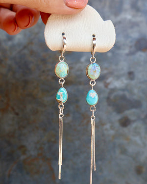 Turquoise & Opal Sparkling Snake Chain Long Earring in Sterling Silver B34