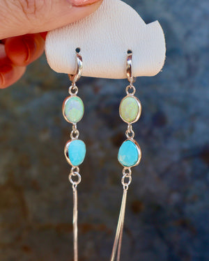 Turquoise & Opal Sparkling Snake Chain Long Earring in Sterling Silver B35