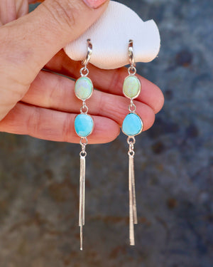 Turquoise & Opal Sparkling Snake Chain Long Earring in Sterling Silver B35