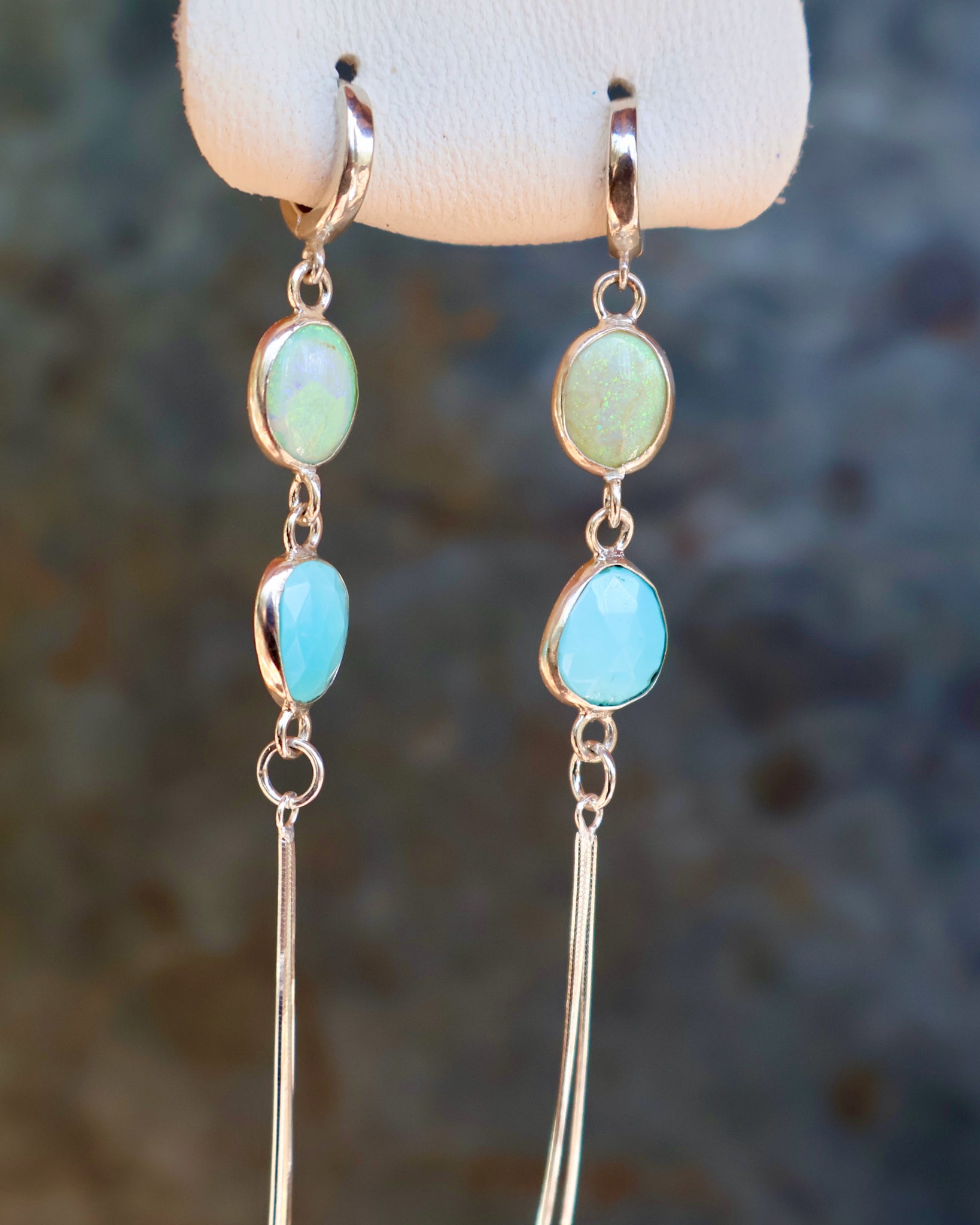 Turquoise & Opal Sparkling Snake Chain Long Earring in Sterling Silver B35