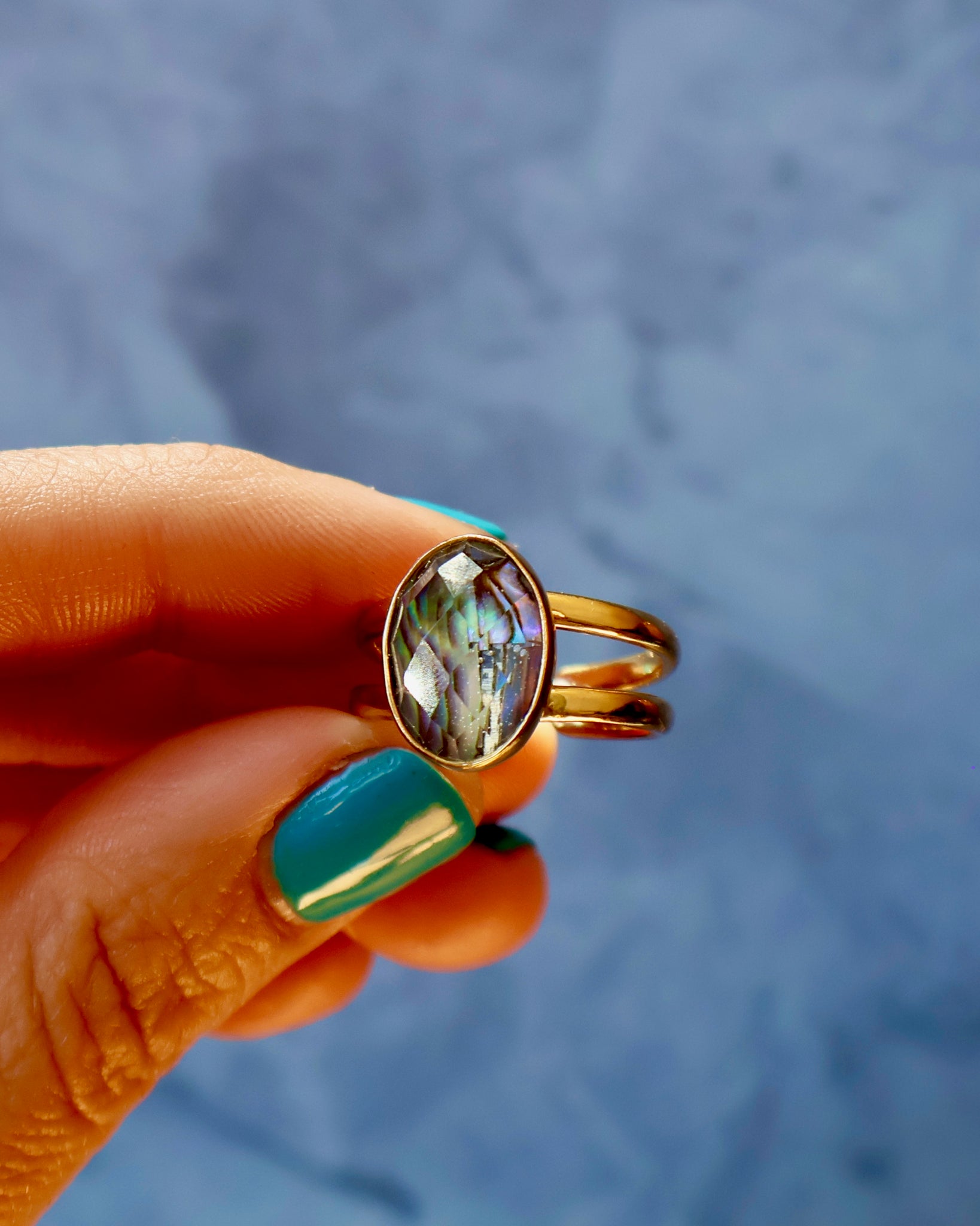 Abalone Crystal Doublet Double Band Adjustable Ring F12