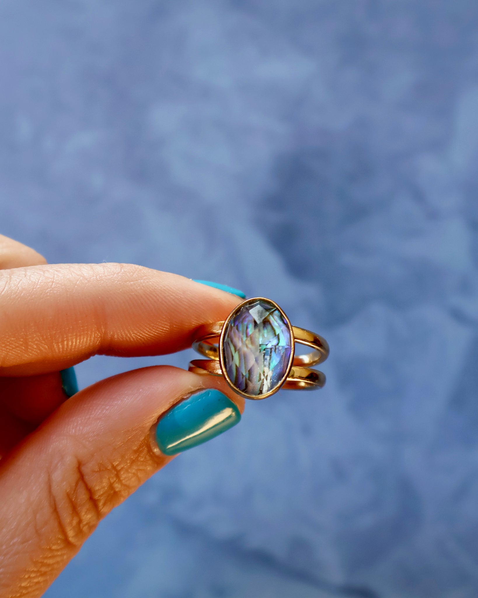 Abalone Crystal Doublet Double Band Adjustable Ring F12