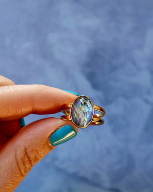 Abalone Crystal Doublet Double Band Adjustable Ring F12