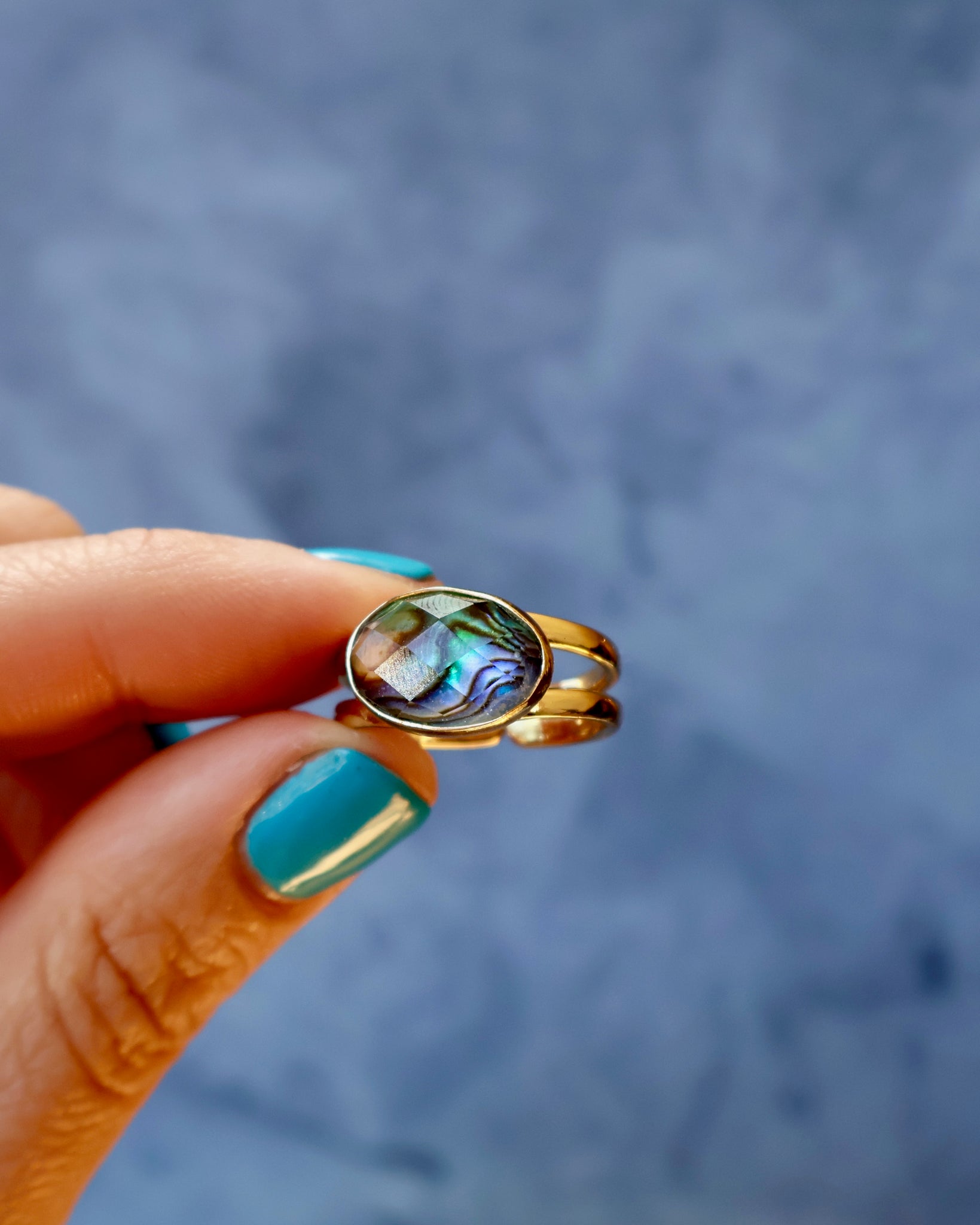 Abalone Crystal Doublet Double Band Adjustable Ring F13