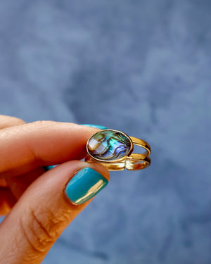 Abalone Crystal Doublet Double Band Adjustable Ring F13