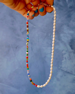 Colorblock Necklace Millefiori & Pearls Small F63