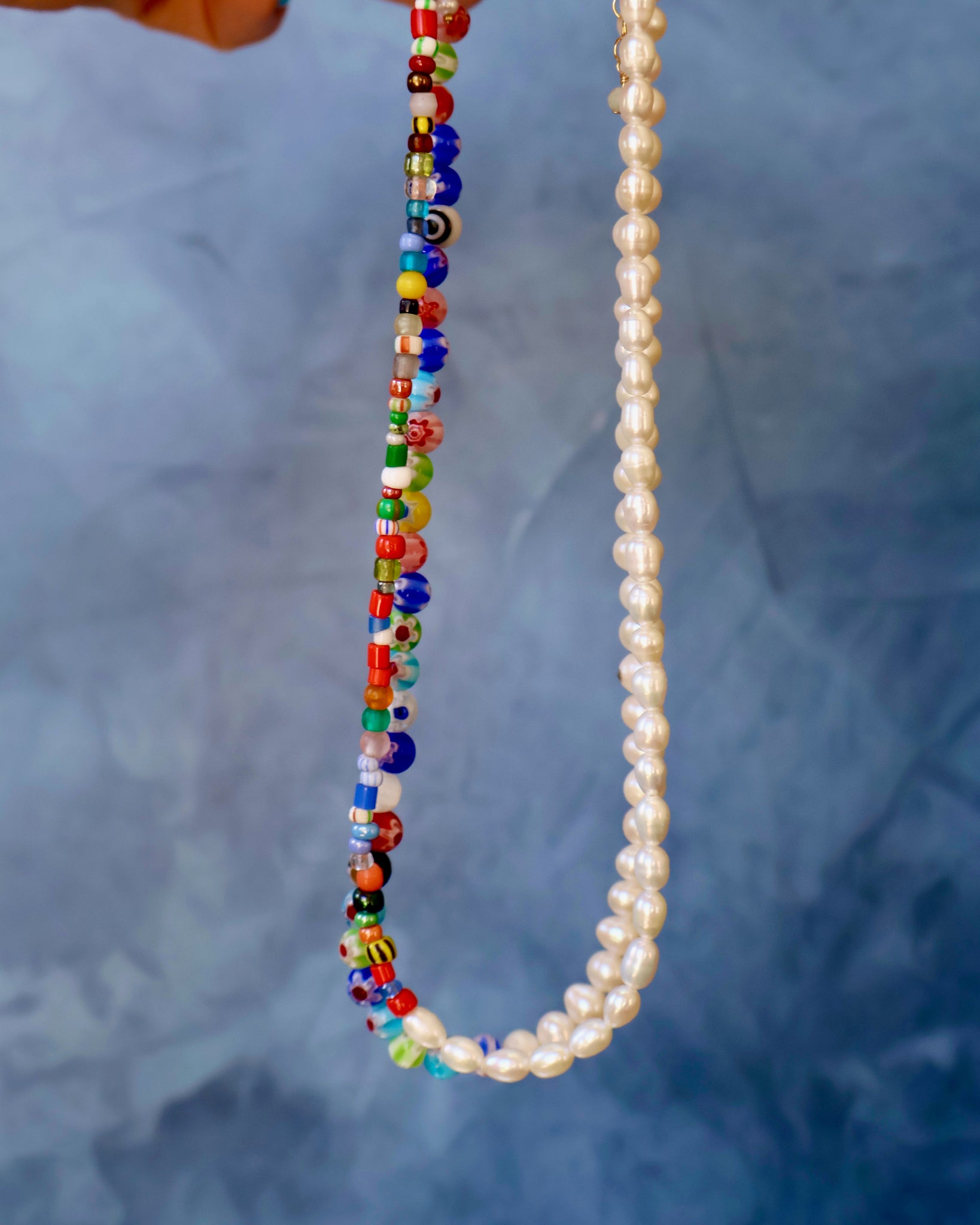 Colorblock Necklace Millefiori & Pearls Large F64