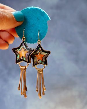 Mother of Pearl and Abalone Star Firework Earring with Fringe F56